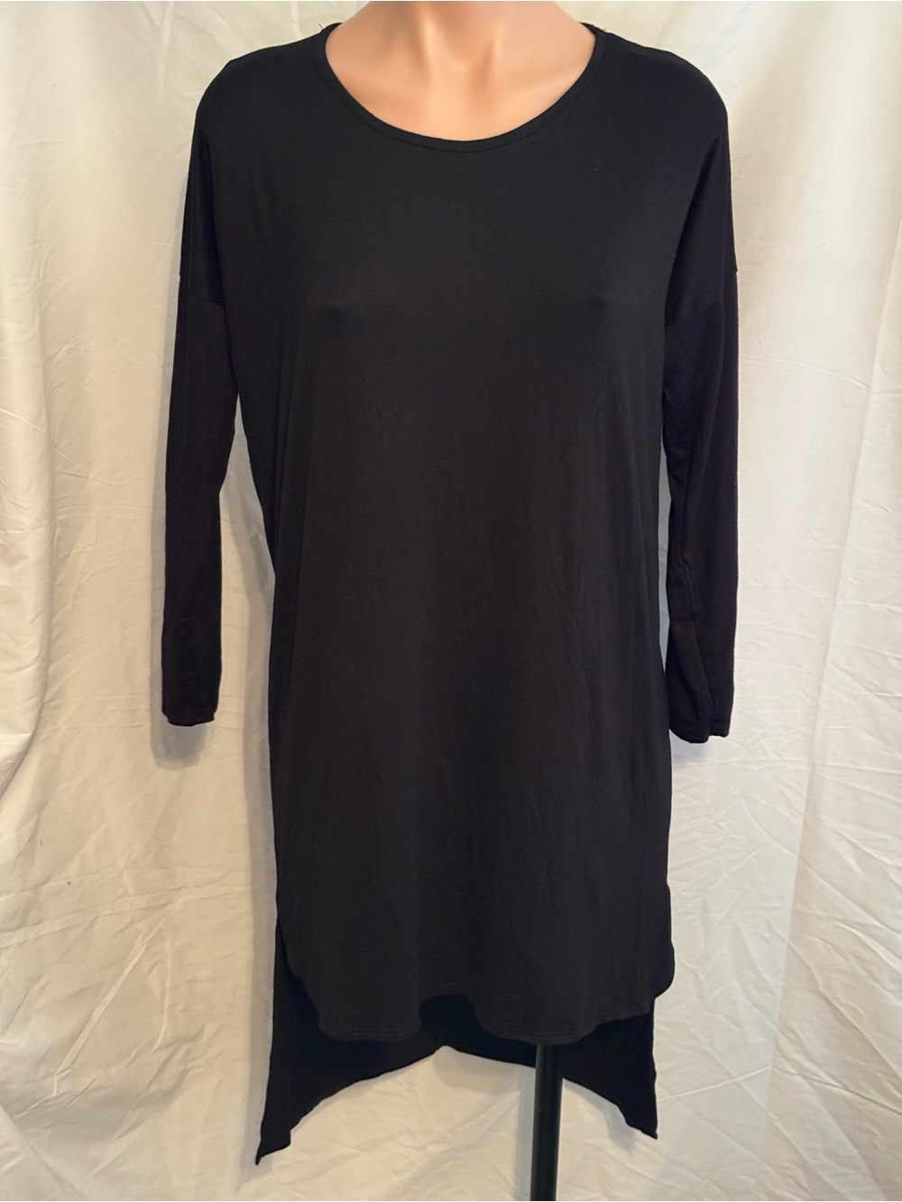Black Long Sleeve High-Low Tunic Top or Midi Dress